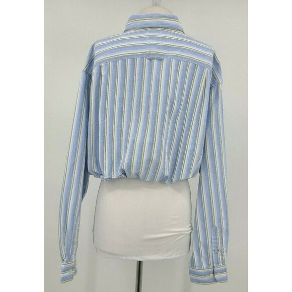 New Furst of A Kind Blouse Womens One Size Cropped Blue Striped Top Long Sleeve - Picture 3 of 5